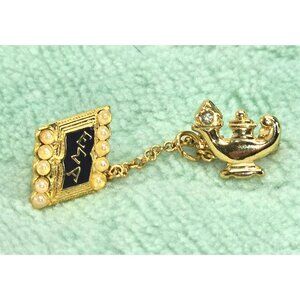 Epsilon Sigma Alpha Gold Sorority Pin Lamp Double Lapel Pearl Accents JE358
